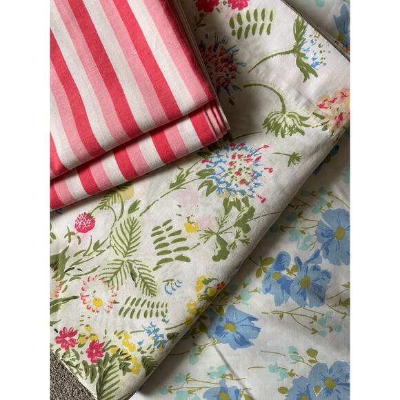 Vintage mismatched full size sheets - floral - stripes - fitted, flat, 2 cases - Picture 1 of 9
